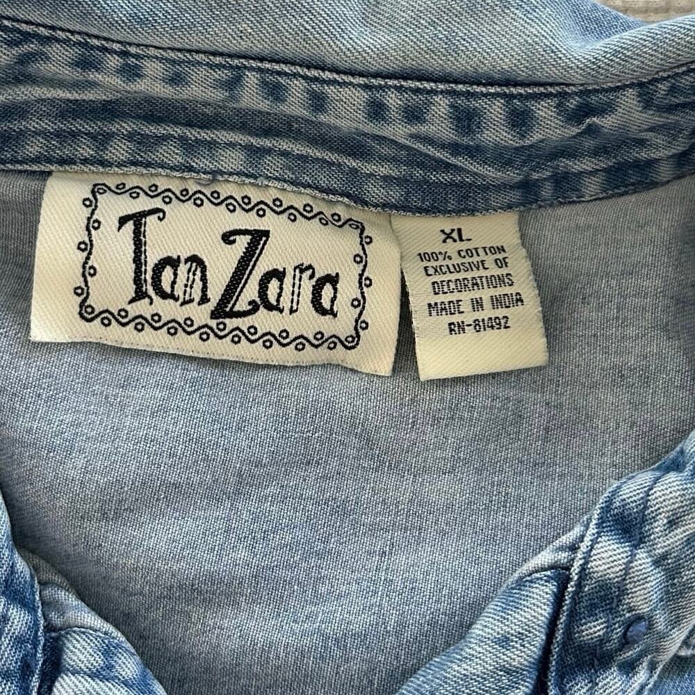 💗Sold💗not for sale💗Women Teacher Denim Button Up Top Long Sleeve Artsy School Bl - Picture 8 of 11